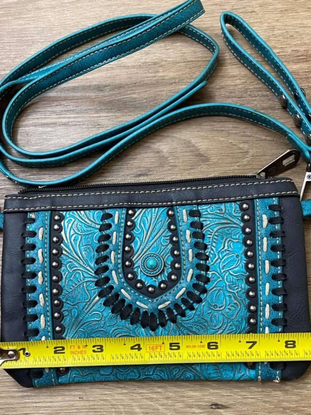 Montana West Western Wristlet Crossbody Clutch White Black Turquoise Studded Flo